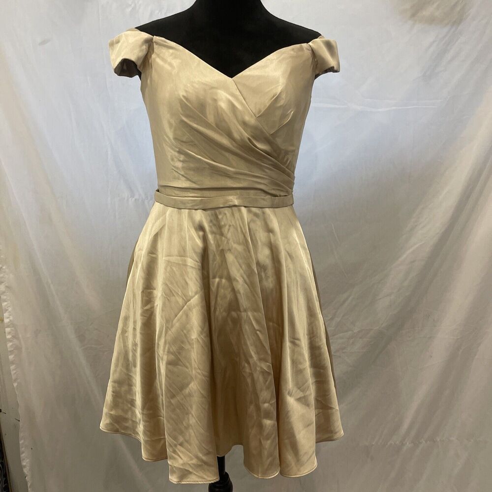 Cindy Collection USA formal dress Prom Wedding Homecoming Gold off shoulder Med